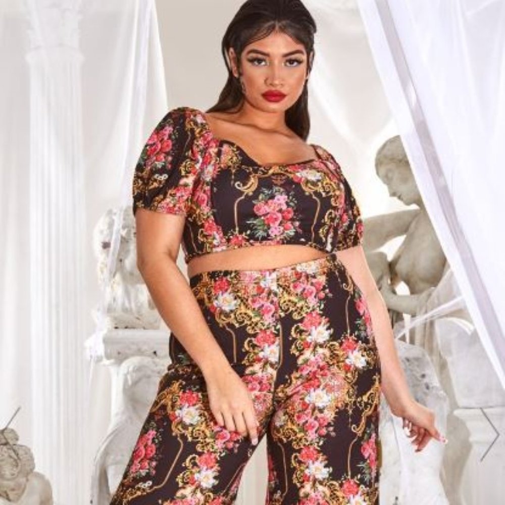 PLT PLUS BLACK FLORAL PRINT WIDE LEG PANTS 3X (22)